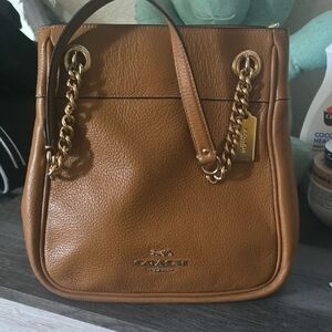 Coach Tan Gold Shoulder Bag with Luxurious Finish